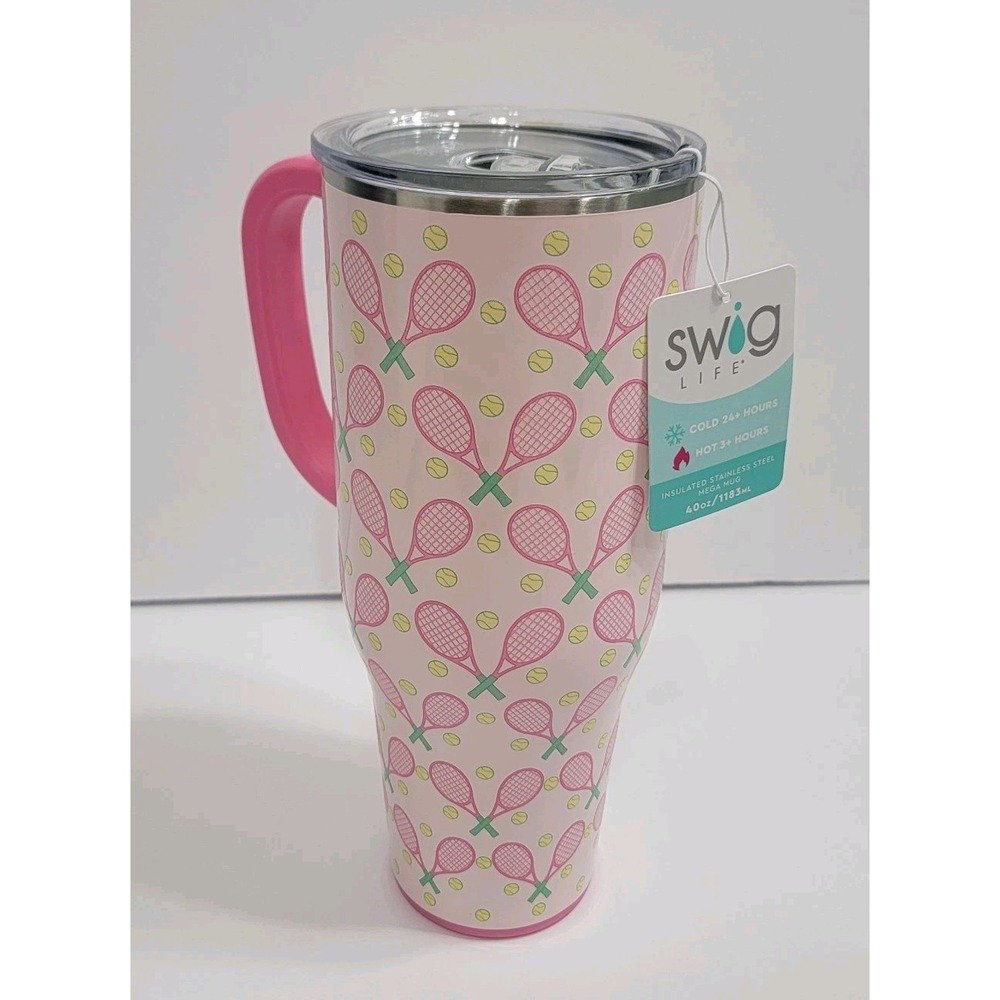 Swig Life 40 oz Insulated Stainless Steel Tumbler W/ Handle Tennis Sporty Pink